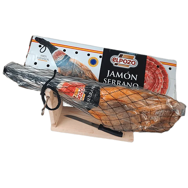 Подарочный набор Хамон "Эльпозо" Серрано Бодега 9 мес с хамонерой и ножом