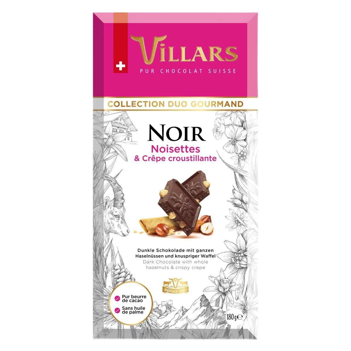 Шоколад "Villars"темн.с фундук. и вафлями 180гр Швейцария